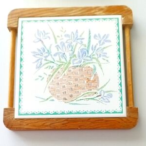 Vintage Orient Ceramic Trivet Hot Plate Tile Wall Plaque - Flowers - Wall Decor